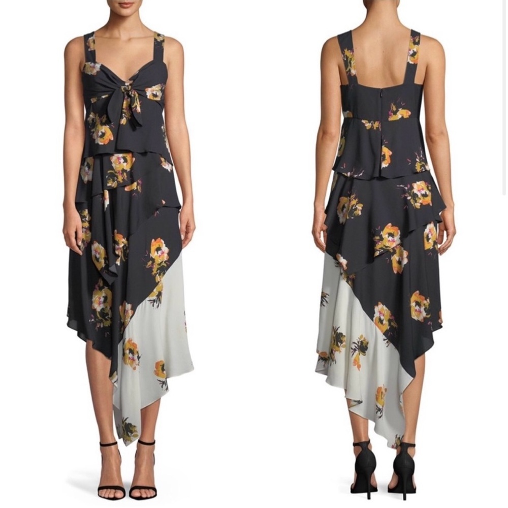 A.L.C. Black Natalia Floral Silk Ruffle Dress size 2